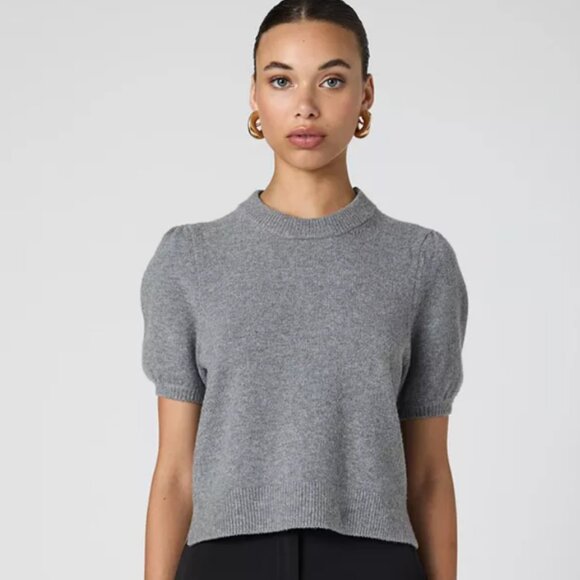 French Connection Vhari Puff-Sleeve Sweater Womens Small Gray Short Sleeve - Picture 1 of 7